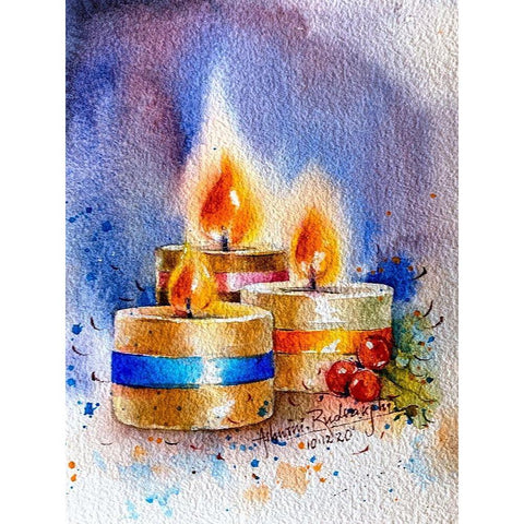 Candles Black Modern Wood Framed Art Print by Rudraksi, Ashwini