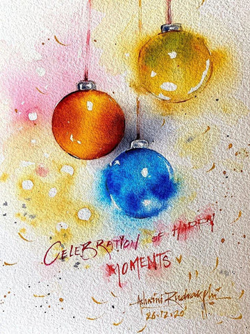 Christmas Bubbles White Modern Wood Framed Art Print with Double Matting by Rudraksi, Ashwini