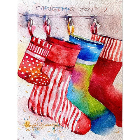 Christmas Socks Black Modern Wood Framed Art Print with Double Matting by Rudraksi, Ashwini