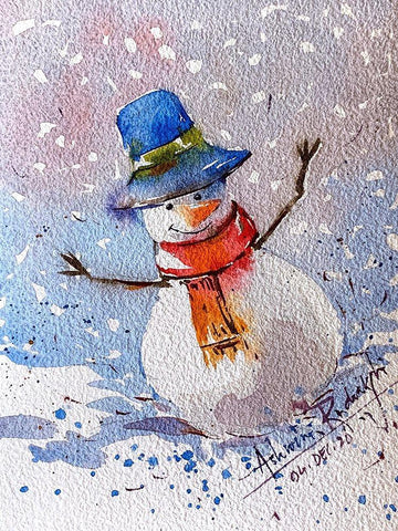 Snowman White Modern Wood Framed Art Print with Double Matting by Rudraksi, Ashwini