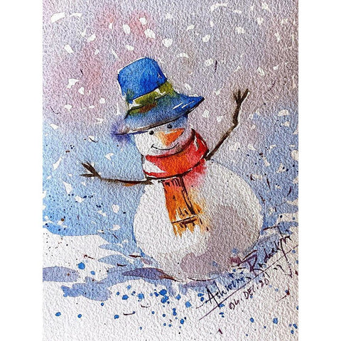 Snowman Black Modern Wood Framed Art Print by Rudraksi, Ashwini