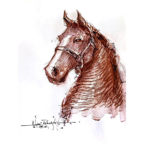 Horse 2 White Modern Wood Framed Art Print by Rudraksi, Ashwini