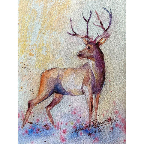 Reindeer Black Modern Wood Framed Art Print by Rudraksi, Ashwini