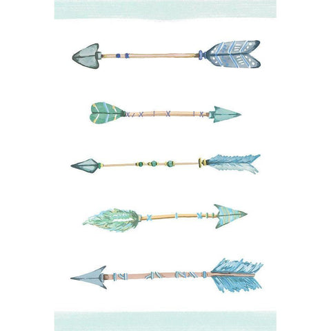 Boho Arrows Blue Gold Ornate Wood Framed Art Print with Double Matting by Vidal, Alicia