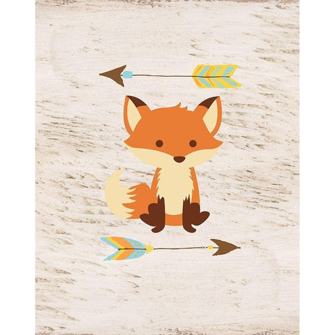 Fox On Wood Black Modern Wood Framed Art Print with Double Matting by Vidal, Alicia