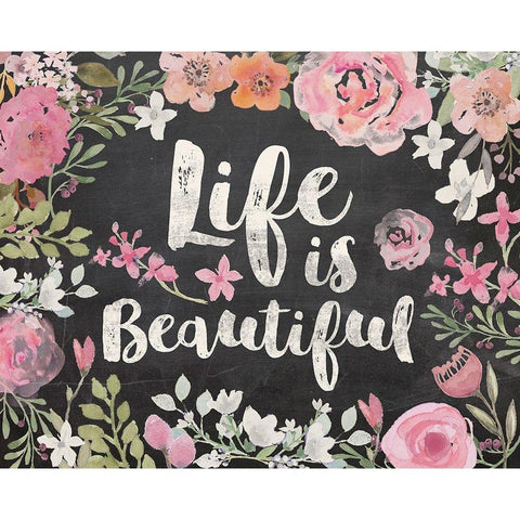 Life Is Beautiful Floral Chalk White Modern Wood Framed Art Print by Vidal, Alicia