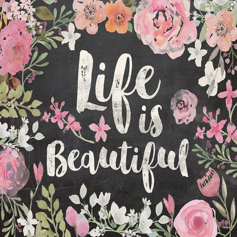 Life Is Beautiful Floral Gold Ornate Wood Framed Art Print with Double Matting by Vidal, Alicia
