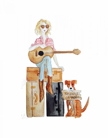 Nashville travel illo White Modern Wood Framed Art Print with Double Matting by Zyburt, Alicia
