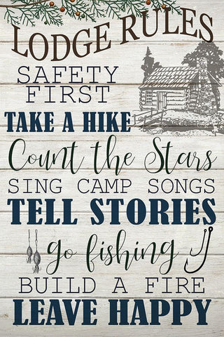 Lodge Rules White Modern Wood Framed Art Print with Double Matting by Bailey, Ann