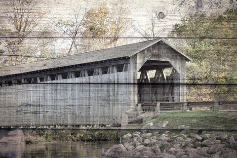 Covered Bridge White Modern Wood Framed Art Print with Double Matting by Bailey, Ann