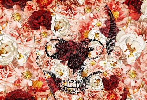 Skull Flowers Black Ornate Wood Framed Art Print with Double Matting by Bailey, Ann