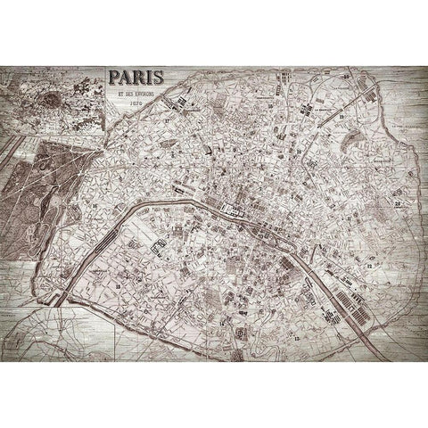 Map of Paris White Modern Wood Framed Art Print by Bailey, Ann