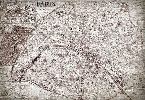 Map of Paris White Modern Wood Framed Art Print with Double Matting by Bailey, Ann