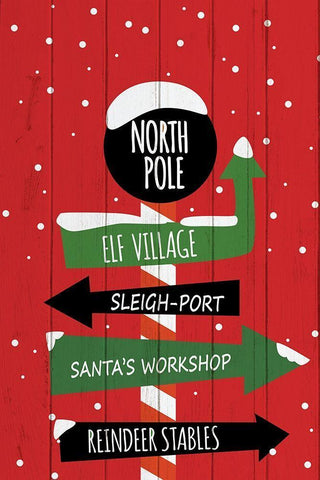 North Pole Sign Black Ornate Wood Framed Art Print with Double Matting by Bailey, Ann
