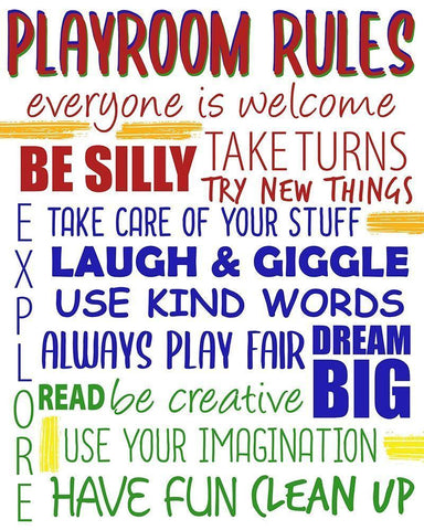 Playroom Rules White Modern Wood Framed Art Print with Double Matting by Bailey, Ann
