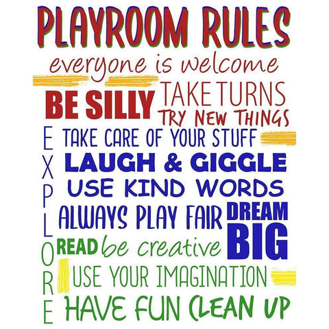 Playroom Rules Black Modern Wood Framed Art Print with Double Matting by Bailey, Ann