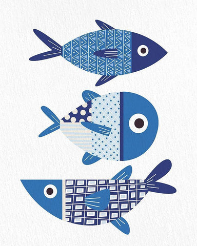 Blue Fish 1 White Modern Wood Framed Art Print with Double Matting by Bailey, Ann
