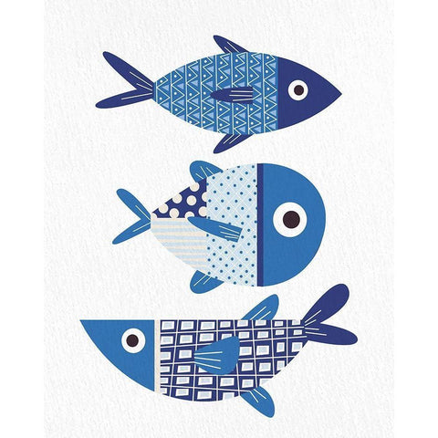 Blue Fish 1 White Modern Wood Framed Art Print by Bailey, Ann