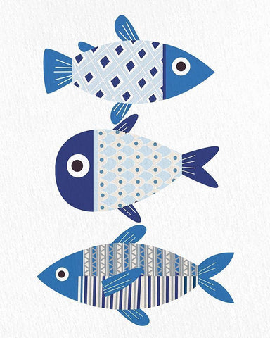 Blue Fish 2 Black Ornate Wood Framed Art Print with Double Matting by Bailey, Ann