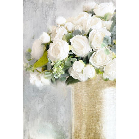 White Roses 2 Gold Ornate Wood Framed Art Print with Double Matting by Bailey, Ann