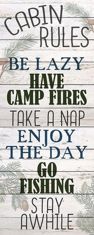 Cabin Rules White Modern Wood Framed Art Print with Double Matting by Bailey, Ann