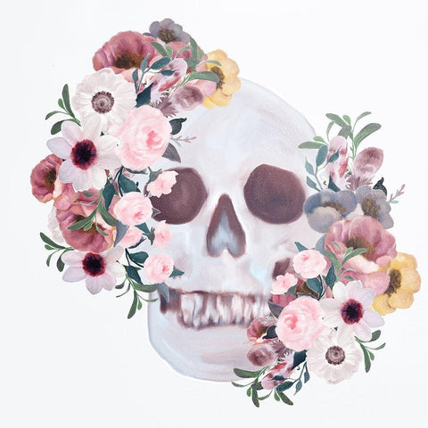 Flower Garden Skull Black Modern Wood Framed Art Print by Bailey, Ann