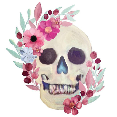 Spring Floral Skull White Modern Wood Framed Art Print by Bailey, Ann