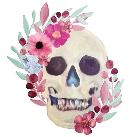 Spring Floral Skull White Modern Wood Framed Art Print with Double Matting by Bailey, Ann