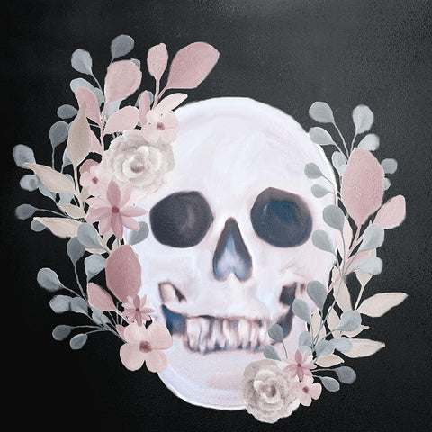 Soft Floral Skull Black Modern Wood Framed Art Print by Bailey, Ann