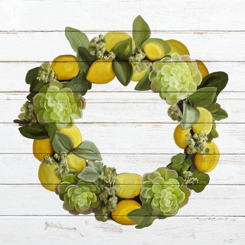 Lemon Succulent Wreath Black Ornate Wood Framed Art Print with Double Matting by Bailey, Ann