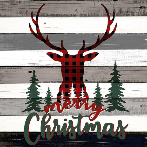 Merry Christmas Antlers Black Ornate Wood Framed Art Print with Double Matting by Bailey, Ann