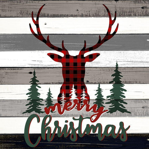 Merry Christmas Antlers Black Modern Wood Framed Art Print by Bailey, Ann