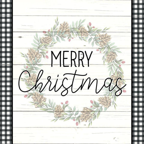 Merry Christmas Plaid Black Ornate Wood Framed Art Print with Double Matting by Bailey, Ann