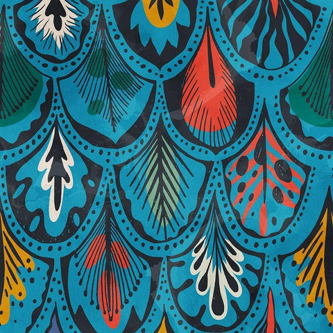 Feather Pattern 1 Black Ornate Wood Framed Art Print with Double Matting by Bailey, Ann