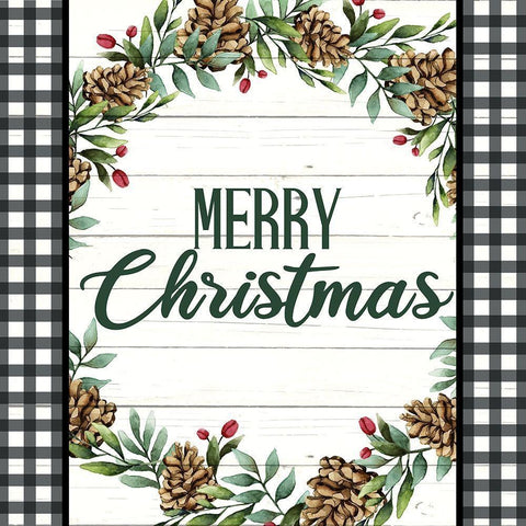 Merry Christmas Plaid Wreath Black Ornate Wood Framed Art Print with Double Matting by Bailey, Ann