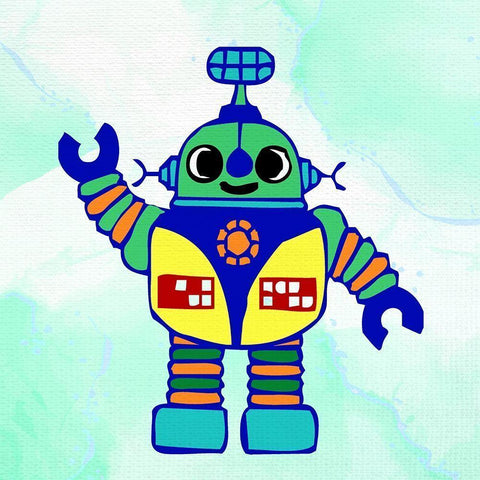 Robot 1 Black Modern Wood Framed Art Print with Double Matting by Bailey, Ann
