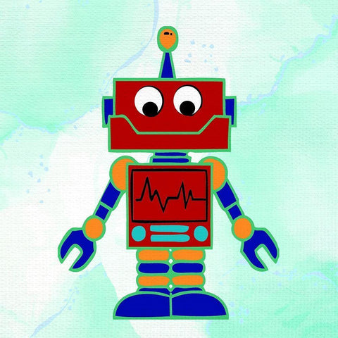 Robot 2 White Modern Wood Framed Art Print with Double Matting by Bailey, Ann
