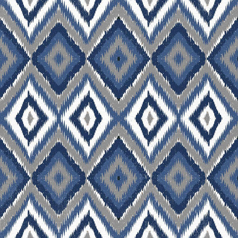 Ikat Blues Black Modern Wood Framed Art Print with Double Matting by Bailey, Ann