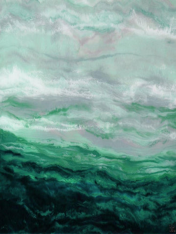 Green Waterfall I White Modern Wood Framed Art Print with Double Matting by Dyer, Beverly