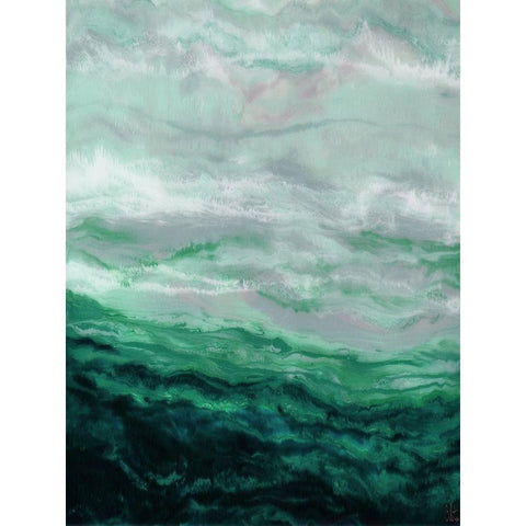 Green Waterfall I Gold Ornate Wood Framed Art Print with Double Matting by Dyer, Beverly