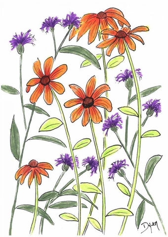 Orange Corn Flower Black Ornate Wood Framed Art Print with Double Matting by Dyer, Beverly