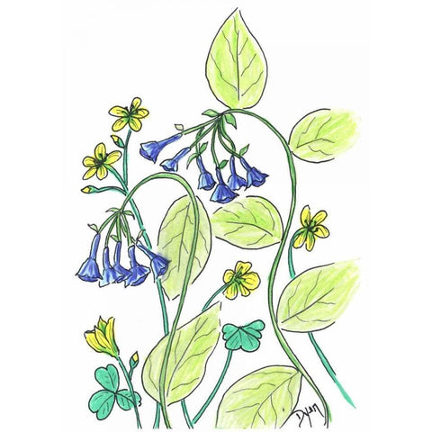 Virginia Bluebells Gold Ornate Wood Framed Art Print with Double Matting by Dyer, Beverly
