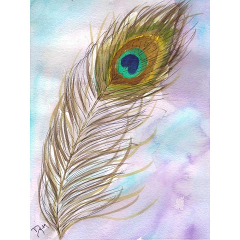 Peacock Feather 1 White Modern Wood Framed Art Print by Dyer, Beverly