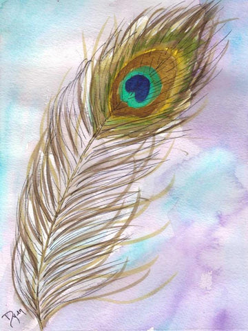 Peacock Feather 1 White Modern Wood Framed Art Print with Double Matting by Dyer, Beverly