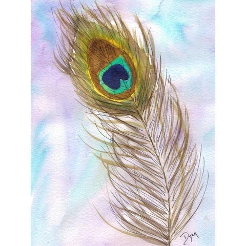 Peacocl Feather 2 Black Modern Wood Framed Art Print with Double Matting by Dyer, Beverly