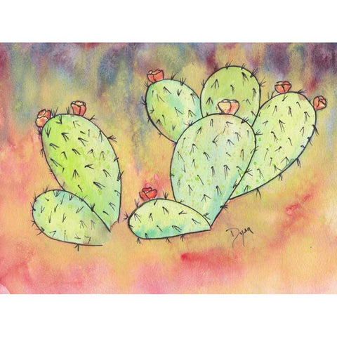 Prickly Pear Cactus Black Modern Wood Framed Art Print by Dyer, Beverly