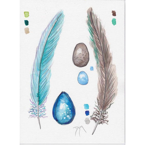 Feather and Egg Study 2 White Modern Wood Framed Art Print by Dyer, Beverly