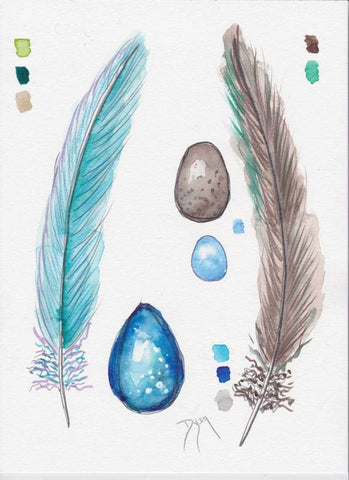 Feather and Egg Study 2 White Modern Wood Framed Art Print with Double Matting by Dyer, Beverly