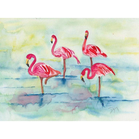 Sunset Flamingoes II Black Modern Wood Framed Art Print with Double Matting by Dyer, Beverly