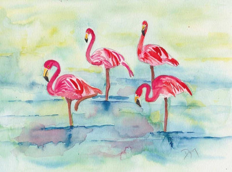 Sunset Flamingoes II White Modern Wood Framed Art Print with Double Matting by Dyer, Beverly